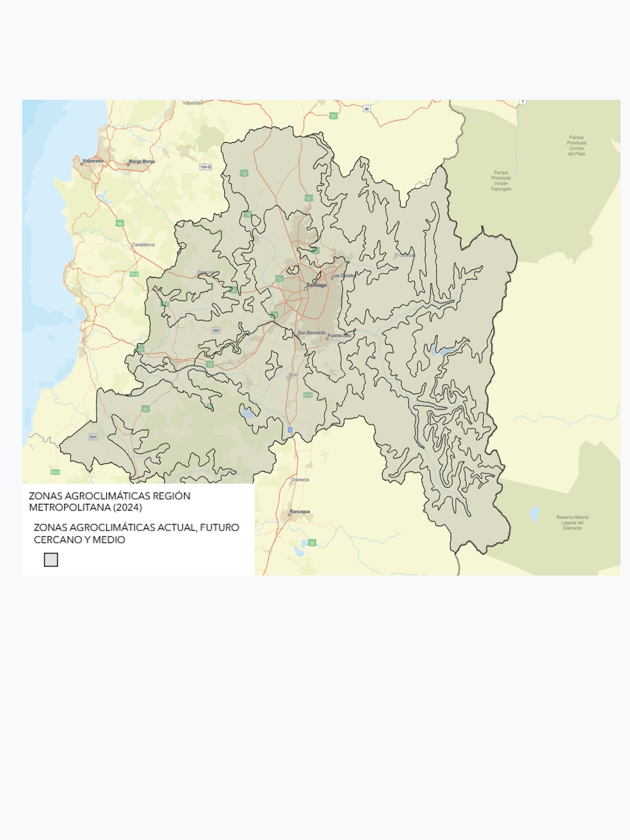 Zonas Agroclimáticas de la Región Metropolitana de Santiago, año 2024 a escala 1:100.000