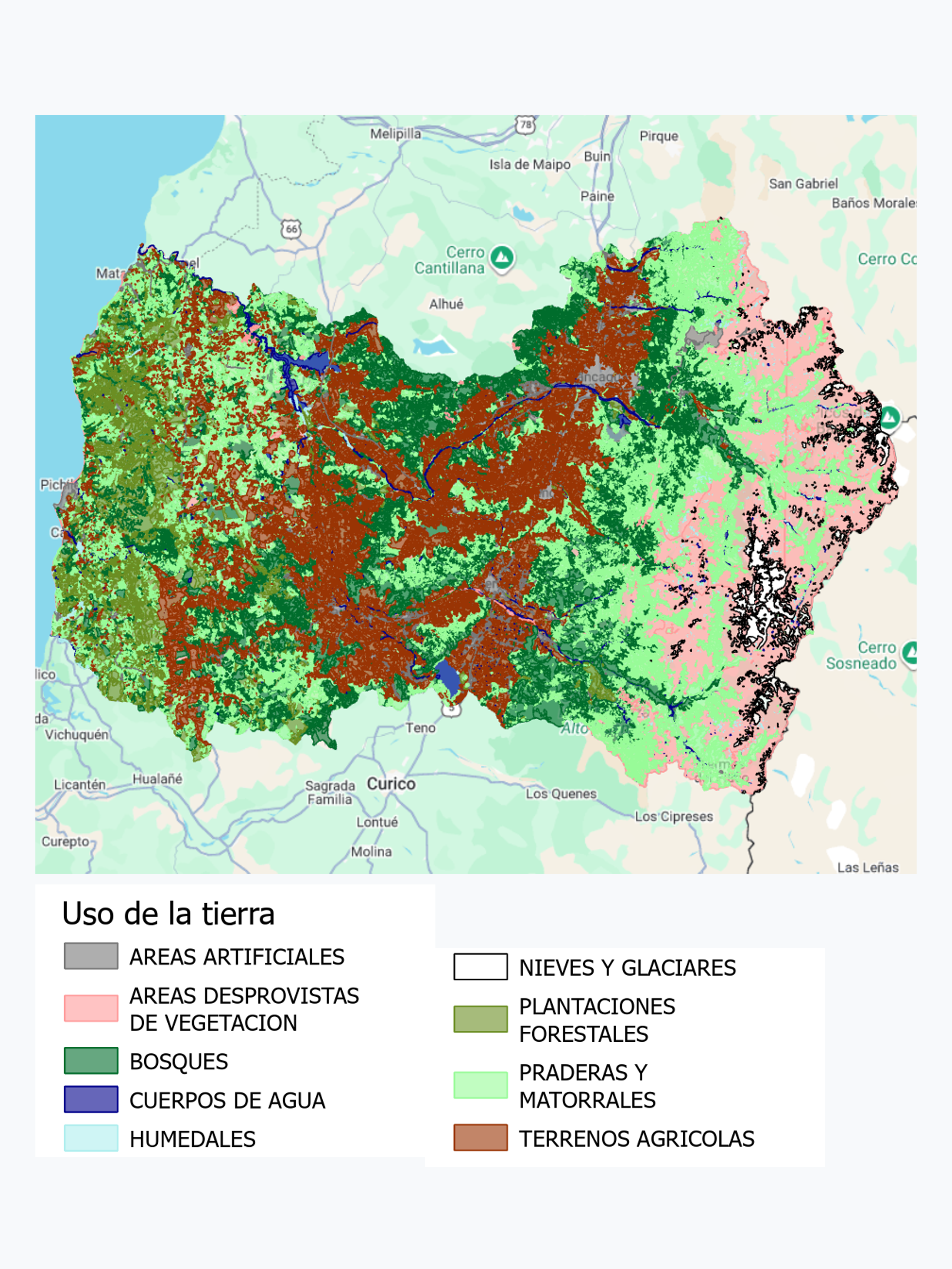 Cobertura y Uso de la Tierra Región del Libertador General Bernardo O'Higgins, año 2024, escala 1:50,000